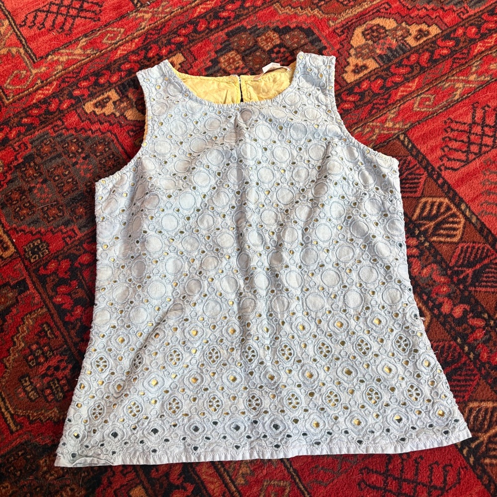 Boden Blue and Yellow Eyelet Sleeveless Blouse